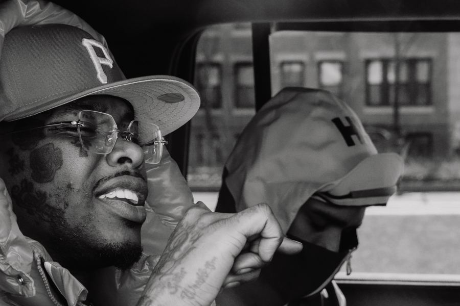 Laughing in the SUV, black and white