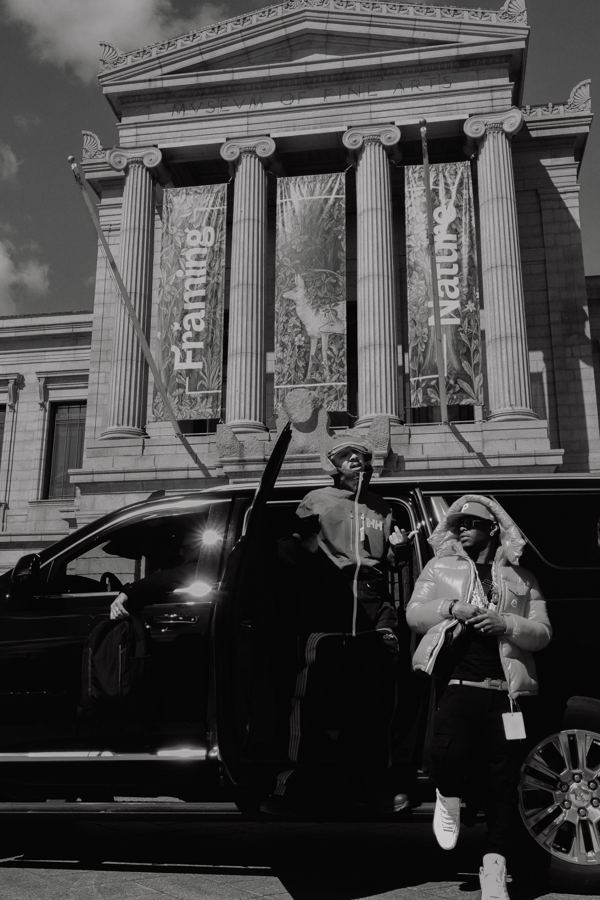 Museum of Fine Arts steps, black and white