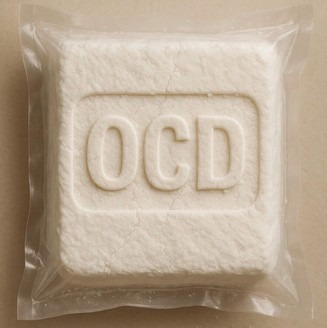 OCD (Quarter Brick) cover, a vacuum-sealed white brick stamped OCD